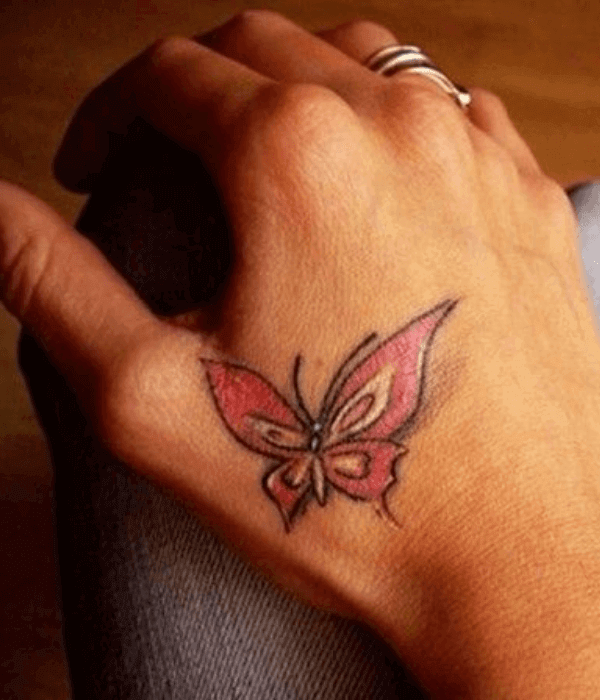 Simple butterfly hand tattoo