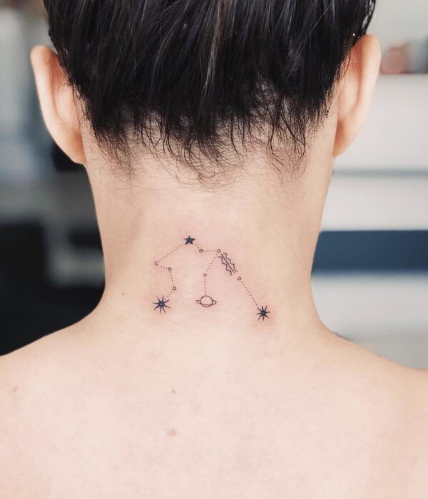 Sleek constellation back of the neck tattoo