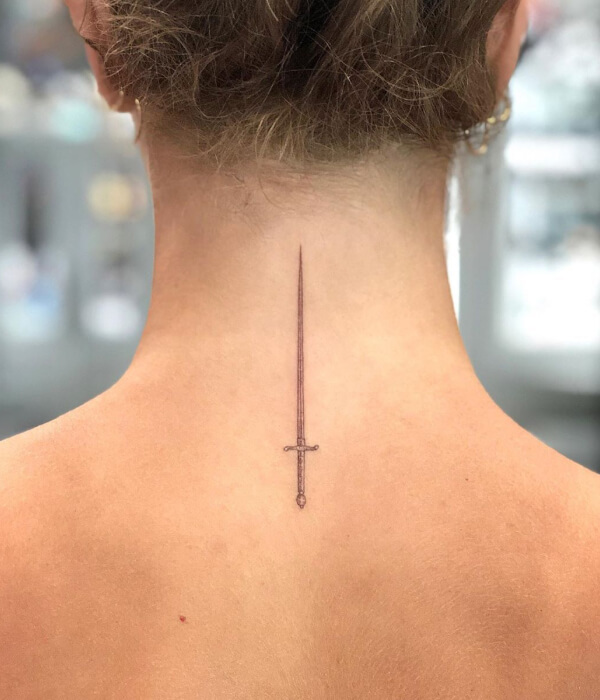 Sword back of the neck tattoo