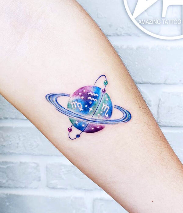 Aquarius tattoo with planets