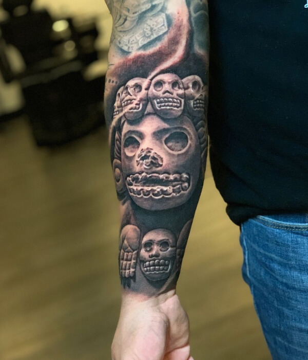 Aztec god of death tattoo