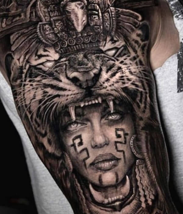 Aztec lion tattoo
