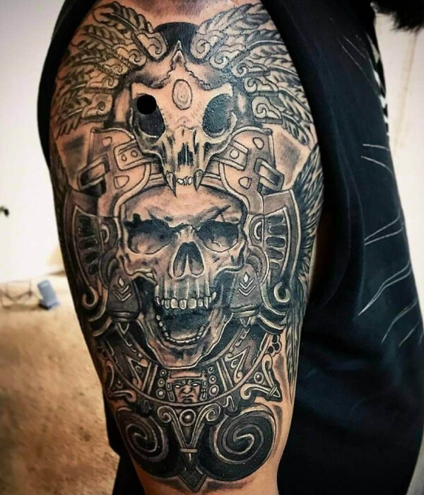 Aztec skull tattoo