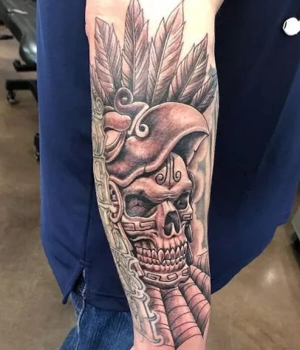 Aztec skull tattoo