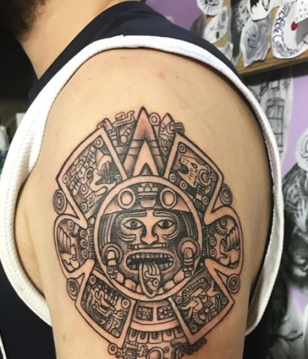 Aztec sun tattoo