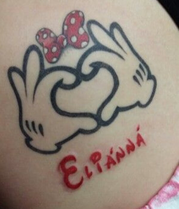 Baby Minnie tattoo with name and birth date