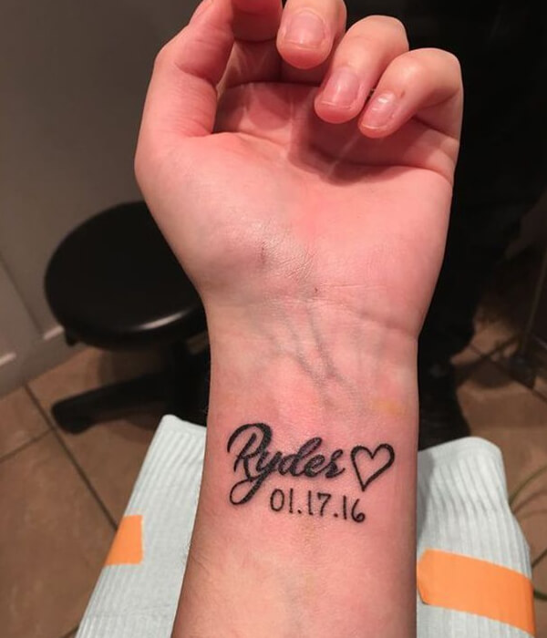 Baby name tattoo with date of birth tattoo