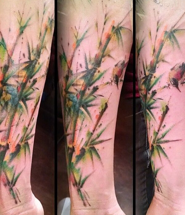 Bamboo tattoo with flowers