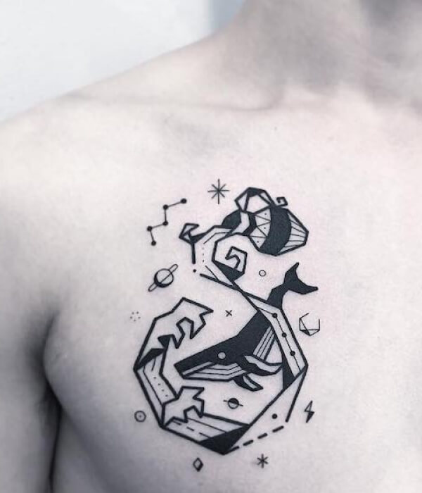 Black and white waves Aquarius tattoo