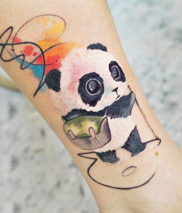 Cartoon panda tattoo