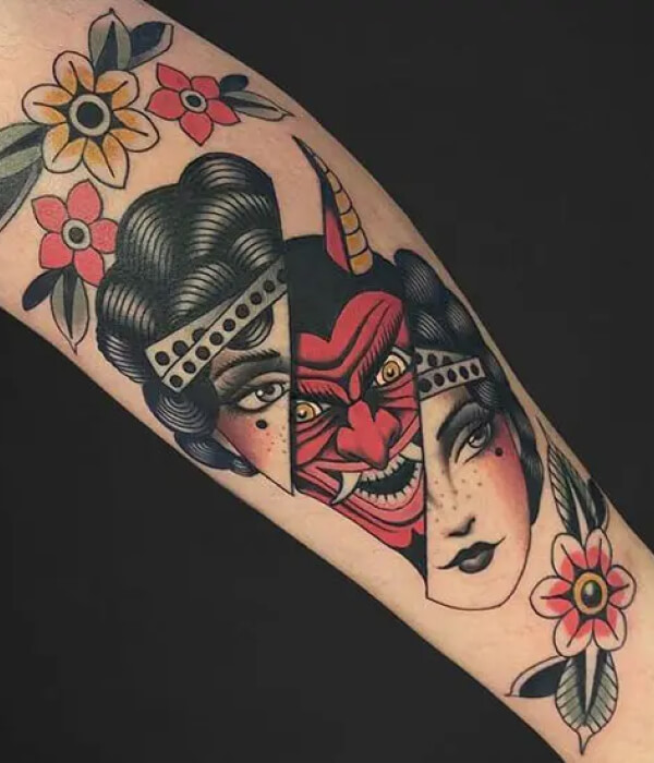 Colorful devil tattoo