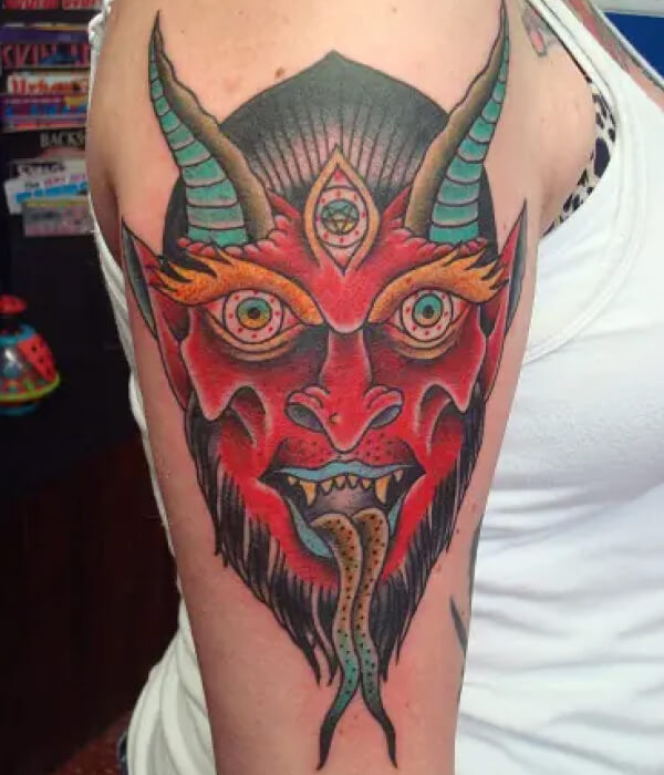 Colorful devil tattoo