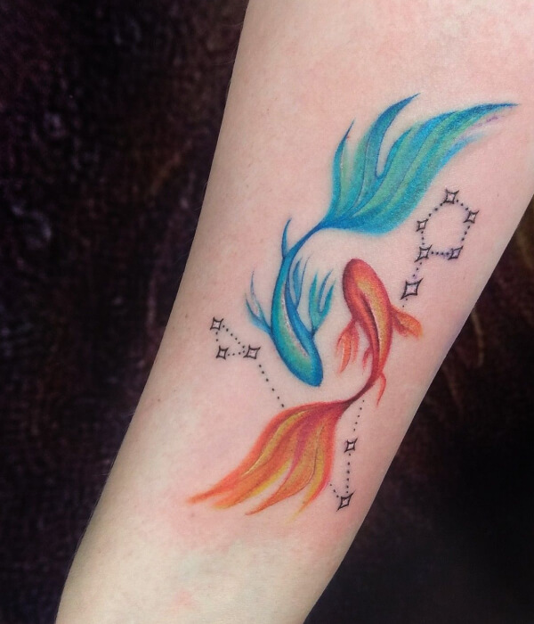 Colorful fish tattoo for Pisces