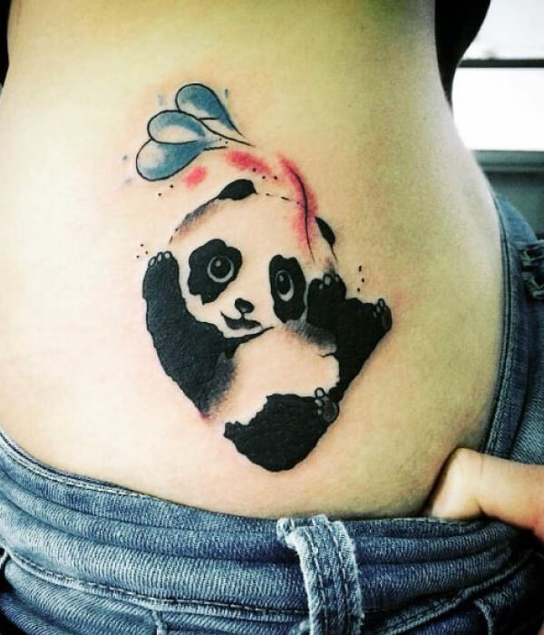 Colorful panda tattoo on the nape