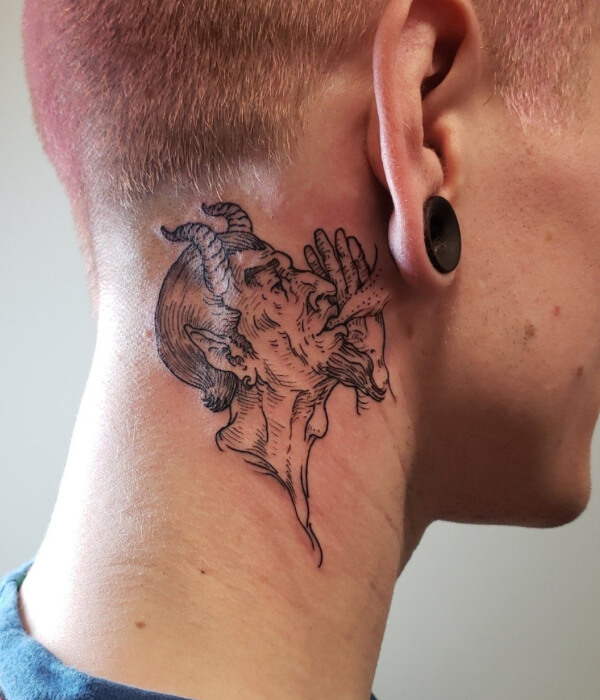 Devil neck tattoo