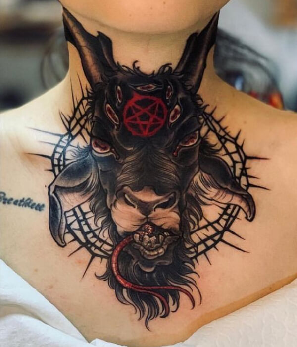 Devil neck tattoo