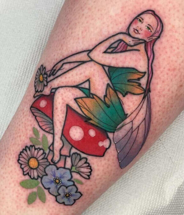 Fairy Tale Mushroom Tattoo Design