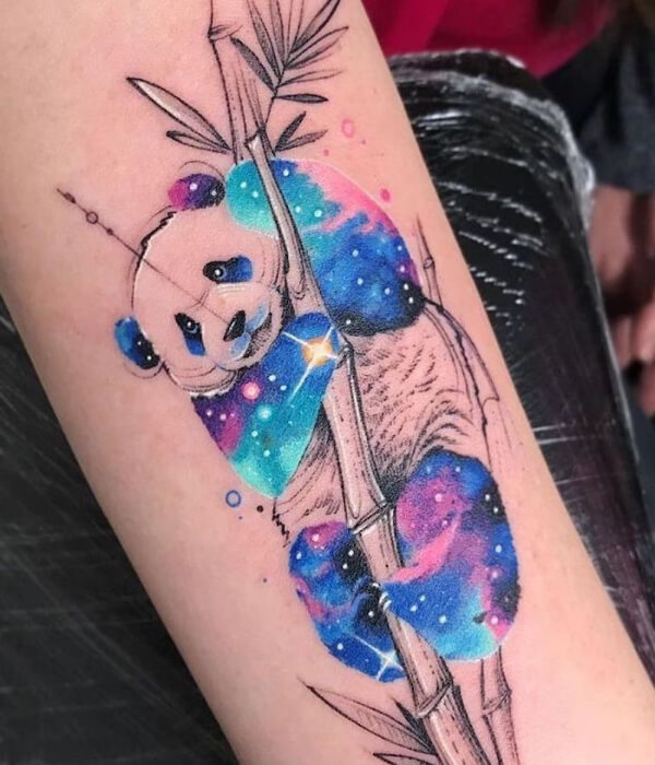 Galaxy inspired panda tattoo