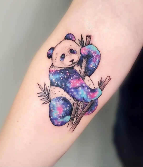 Galaxy inspired panda tattoo