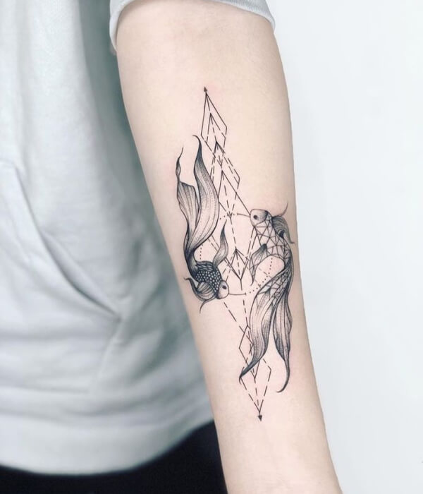 Geometrical fish tattoo for Pisces