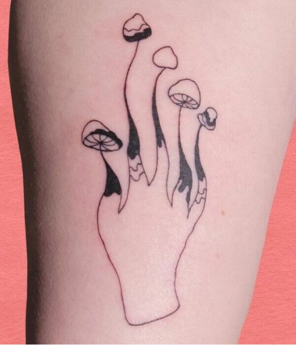 Hand-Shaped Mushroom Tattoo Design