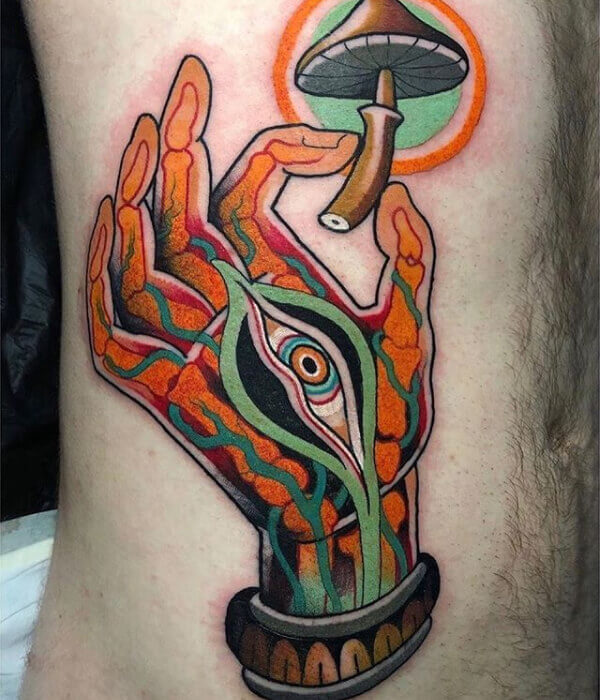 Hand-Shaped Mushroom Tattoo Design