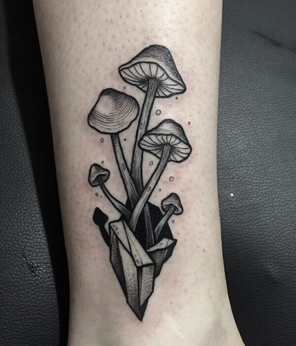 Monochrome Small Mushroom Tattoo