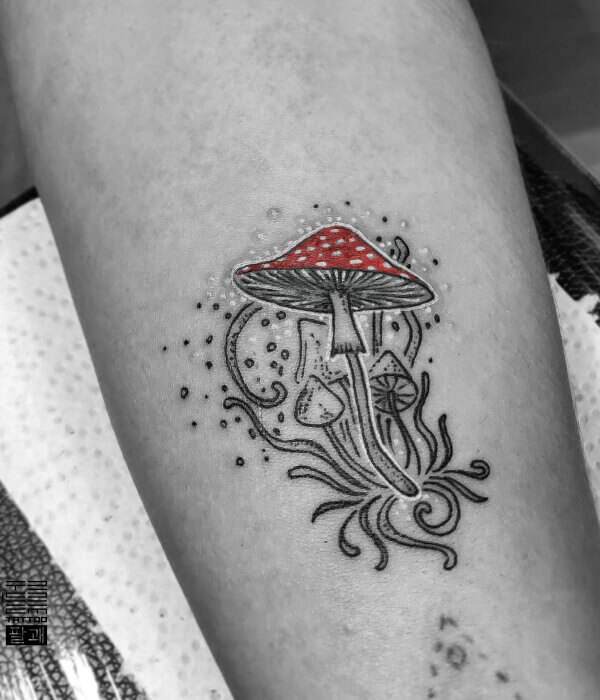 Monochrome Small Mushroom Tattoo