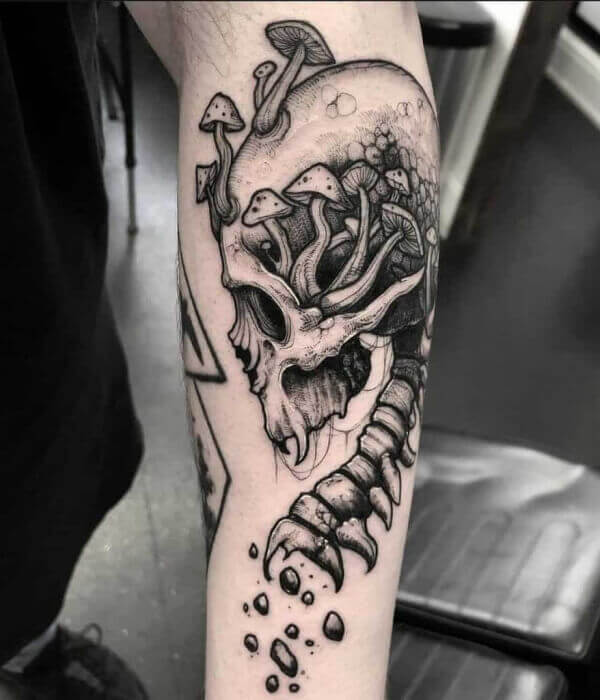 Mushroom Skull Tattoo Design