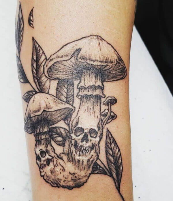 Mushroom Skull Tattoo Design