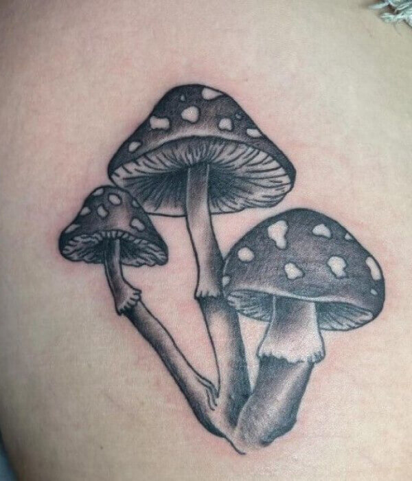 Mushroom Tattoo in Shades of Black and Grey