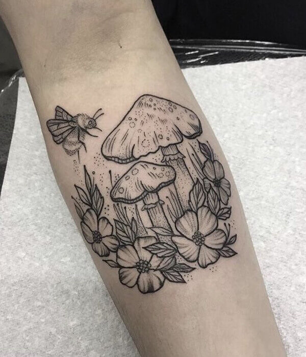 Mushroom Tattoo with Flowers