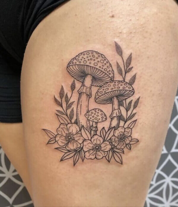 Mushroom Tattoo with Flowers