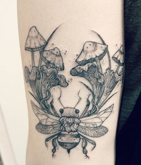 Mushroom with Butterfly Tattoo Design