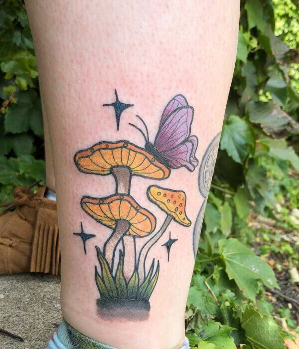 Mushroom with Butterfly Tattoo Design