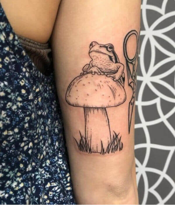 Mushrooms with Frog Tattoo Design