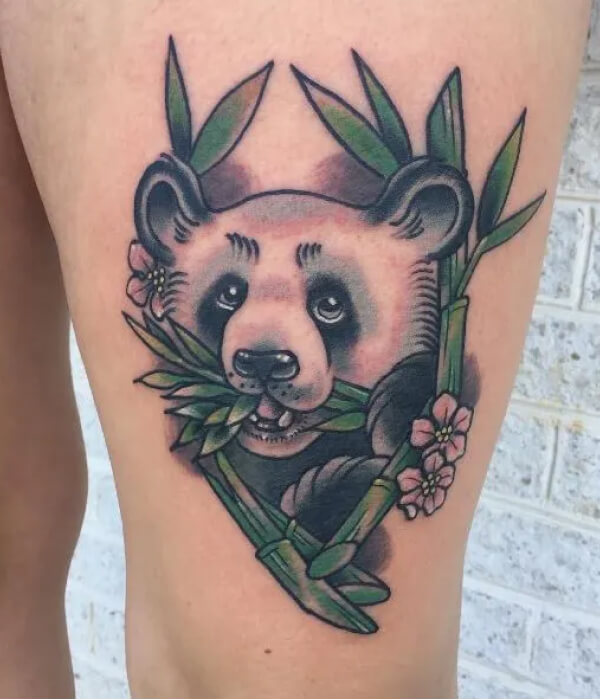 Panda with bamboo tattoo design