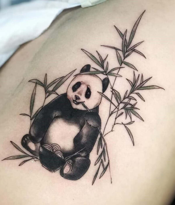 Panda with bamboo tattoo design