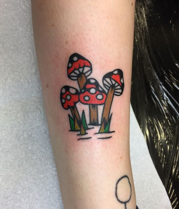 Red and White Mushroom Tattoo Design