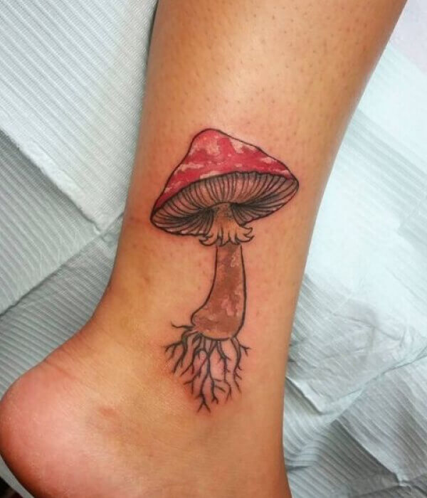 Red and White Mushroom Tattoo Design