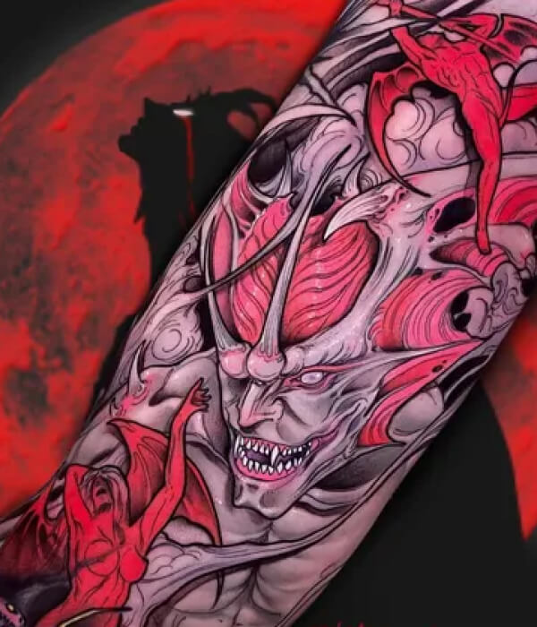 Screaming realistic devil tattoo