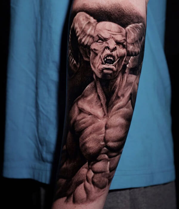 Screaming realistic devil tattoo