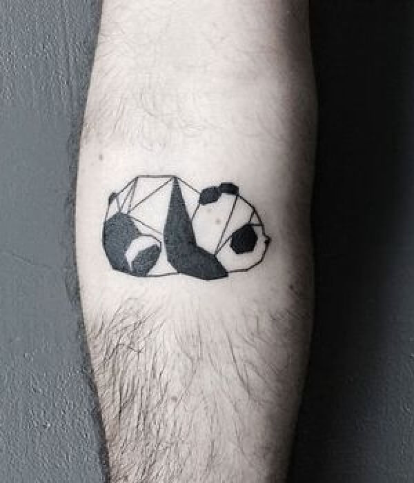 Single needle baby panda tattoo on the forearm