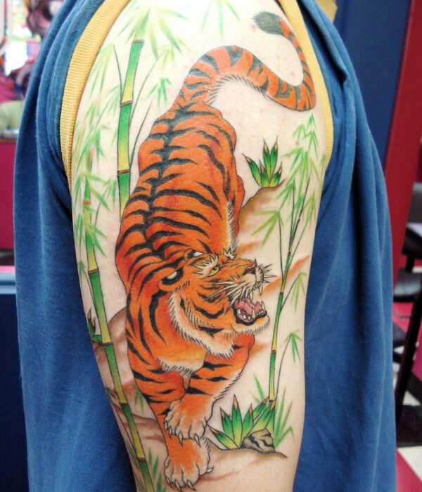 Tiger and bamboo tattoo design