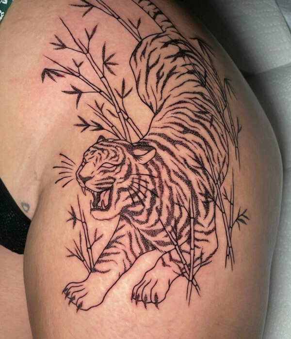 Tiger and bamboo tattoo design