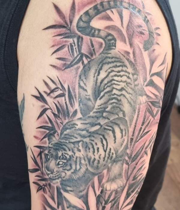 Tiger and bamboo tattoo design