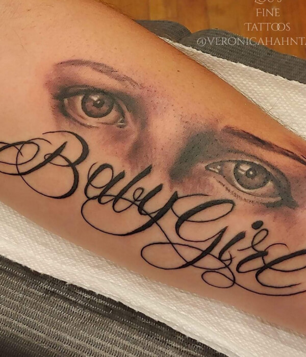 Baby eye tattoo with the name