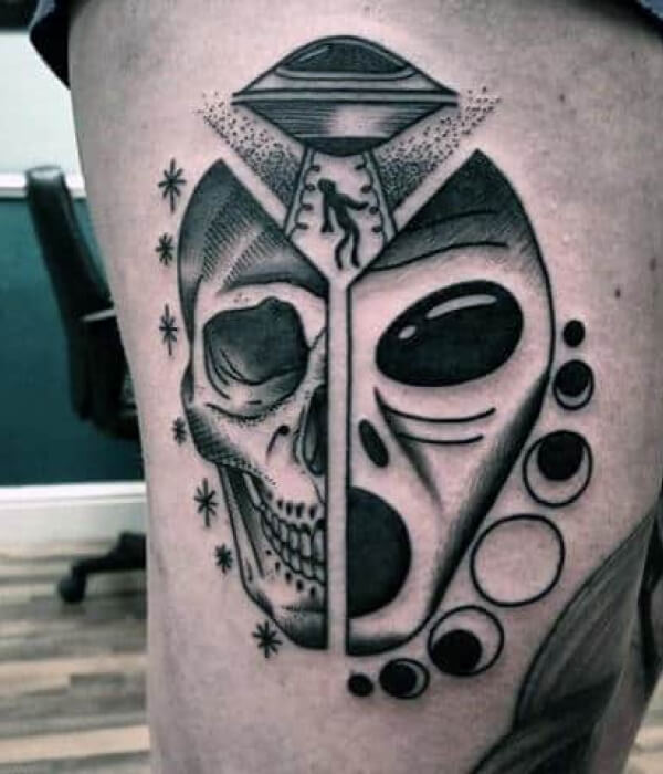Alien skull tattoo
