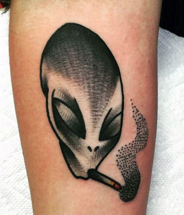 Alien smoking tattoo