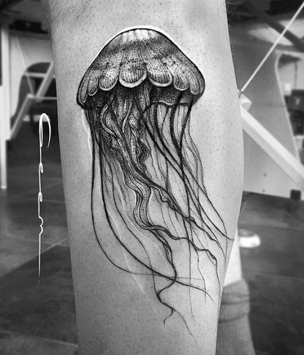 Black and white jellyfish tattoo